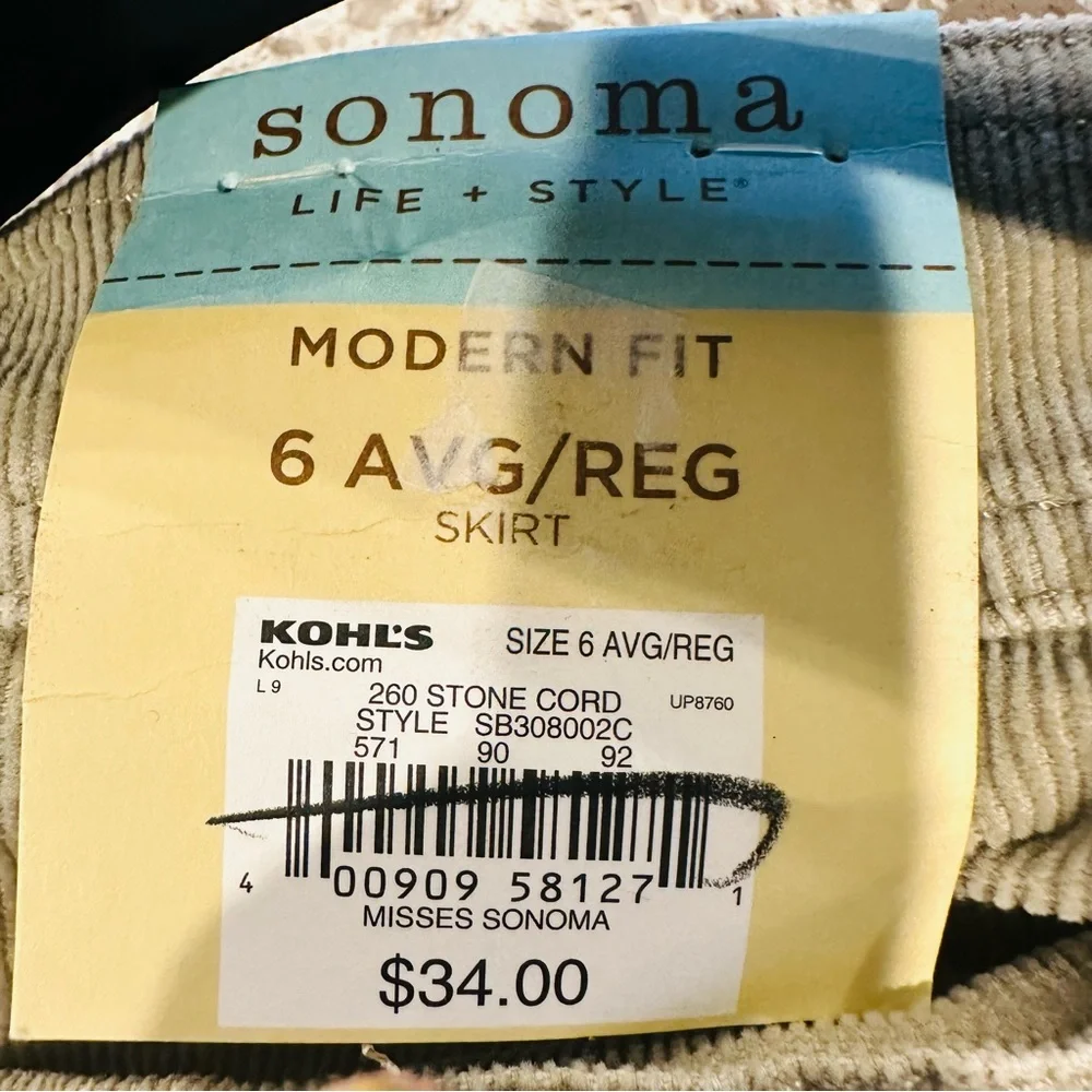 NWT Sonoma Womens Belted Tan‎ Corduroy Skirt Straight Knee-Length Stretch 6.B48